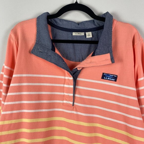 LL Bean Rugby Henley Shirt Sweatshirt Womens 2X Orange Multicolor Stripe - Picture 2 of 10